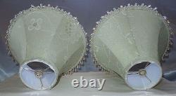 FENTON GLASSVINTAGESRC40sPAIR20LAMP(s)LIME OPALESCENTCOIN DOT+SHADESXLNT