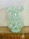 Fenton Green Opalescent Coin Dot Vase 7 Tall Excellent