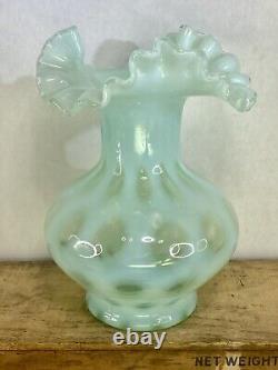 FENTON GREEN OPALESCENT COIN DOT VASE 7 TALL excellent