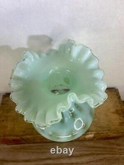 FENTON GREEN OPALESCENT COIN DOT VASE 7 TALL excellent