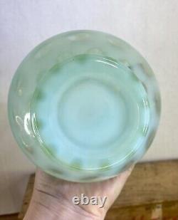 FENTON GREEN OPALESCENT COIN DOT VASE 7 TALL excellent