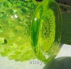 FENTON Glass 1950's Topaz-Vaseline OPALESCENT HOBNAIL SWUNG VASE 13H RARE