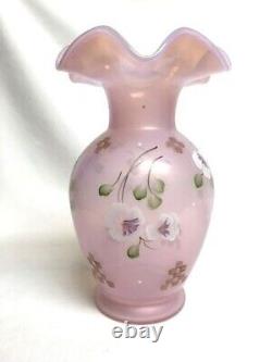 FENTON Glass Vase Hand Painted Kelly Pickenpaugh Pink Peach Opalescent Mint 8 ½