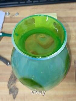 FENTON INTERNATIONAL Vase Blown Art Glass OPTIC GREEN OPALESCENT Dot RARE