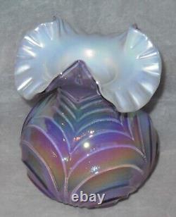 FENTON Lavender Drapery Iridized Opalescent Cased Glass Vase 7.75 New Old Stock