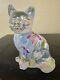 Fenton Opalescent Cat Kitten Figurine Floral Hand Painted Signed By Artist