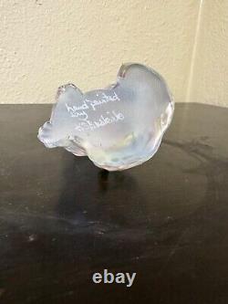 FENTON Opalescent CAT KITTEN Figurine FLORAL Hand Painted Signed by Artist