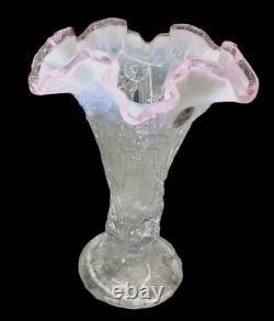 FENTON Pink Baby Blue Ombre Opalescent Ruffle Trumpet Vase Daffodils Rare Colors