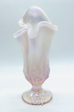 FENTON Pink Iridescent Opalescent Art Glass Lily of the Valley Handkerchief Vase