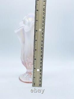 FENTON Pink Iridescent Opalescent Art Glass Lily of the Valley Handkerchief Vase