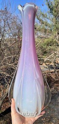 FINE Mid-Century Murano Pink Opaline LARGE Hand-Blown Italy Glass Vase Lamp Base