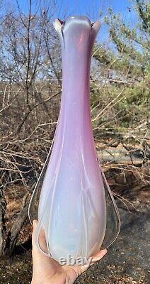 FINE Mid-Century Murano Pink Opaline LARGE Hand-Blown Italy Glass Vase Lamp Base