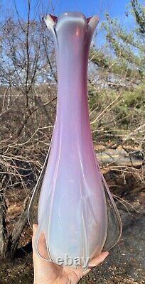 FINE Mid-Century Murano Pink Opaline LARGE Hand-Blown Italy Glass Vase Lamp Base