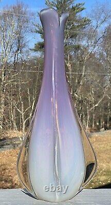 FINE Mid-Century Murano Pink Opaline LARGE Hand-Blown Italy Glass Vase Lamp Base