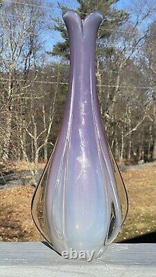 FINE Mid-Century Murano Pink Opaline LARGE Hand-Blown Italy Glass Vase Lamp Base
