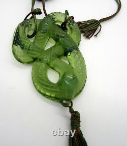 Fabulous Large LALIQUE Serpent Snake Savior Faire Opalescent Green Necklace