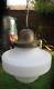 Fabulous Art Deco Industrial Jellymould Opaline Glass Pendant Schoolhouse Light