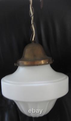 Fabulous art deco industrial jellymould Opaline glass pendant schoolhouse light