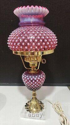Fenton 18 Vintage Cranberry Opalescent Hobnail Lamp with Marble Base