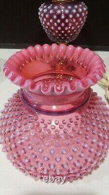 Fenton 18 Vintage Cranberry Opalescent Hobnail Lamp with Marble Base