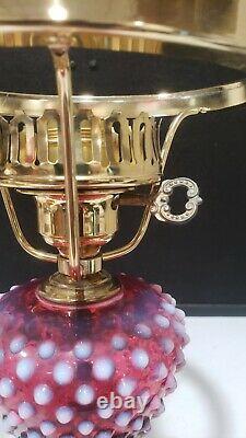 Fenton 18 Vintage Cranberry Opalescent Hobnail Lamp with Marble Base