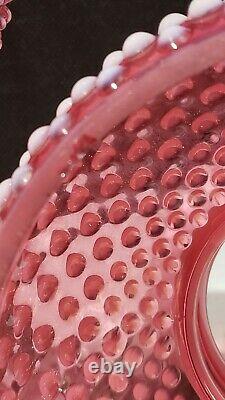 Fenton 18 Vintage Cranberry Opalescent Hobnail Lamp with Marble Base