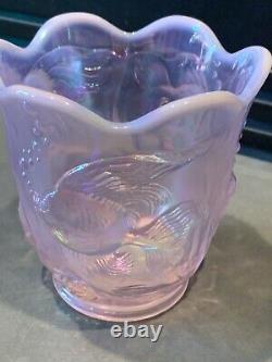 Fenton 1990's French Opalescent Iridized Glass Atlantis Koi Fish Vase 6.5H