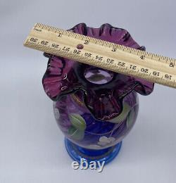 Fenton 1996 Mulberry Glass Vase Hand Painted Signed Opalescent 50th EUC Tags