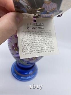 Fenton 1996 Mulberry Glass Vase Hand Painted Signed Opalescent 50th EUC Tags