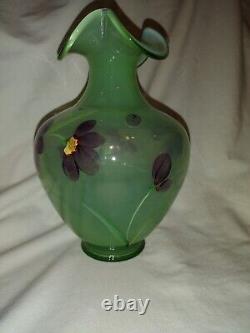 Fenton 2006 Splendor in Glass Opaline on Fern Green Overlay Vase