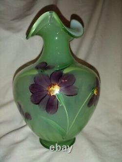 Fenton 2006 Splendor in Glass Opaline on Fern Green Overlay Vase