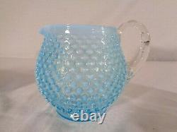 Fenton 7 Pc. Juice Set in Blue Opalescent Hobnail circa 1941/55