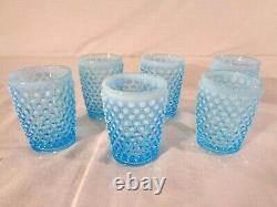 Fenton 7 Pc. Juice Set in Blue Opalescent Hobnail circa 1941/55