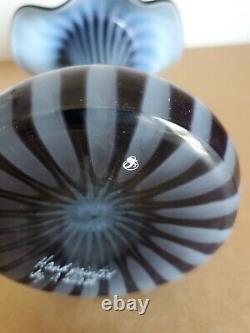 Fenton A. Slack Signed Black Opalescent Hand Painted Flower Art Glass Tulip Vase