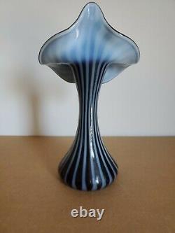 Fenton A. Slack Signed Black Opalescent Hand Painted Flower Art Glass Tulip Vase