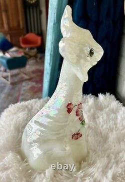 Fenton Alley Cat- Opalescent With Hand Painted Flowers