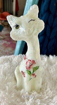 Fenton Alley Cat- Opalescent With Hand Painted Flowers