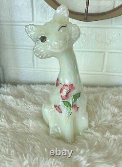 Fenton Alley Cat- Opalescent With Hand Painted Flowers