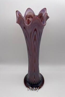 Fenton Amethyst Opalescent Reverse Drapery Boggy Bayou Purple Swung Vase Glows