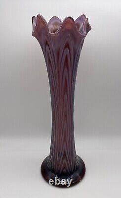 Fenton Amethyst Opalescent Reverse Drapery Boggy Bayou Purple Swung Vase Glows