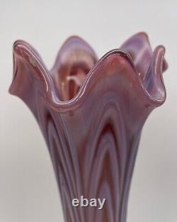 Fenton Amethyst Opalescent Reverse Drapery Boggy Bayou Purple Swung Vase Glows