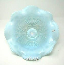 Fenton Aqua Blue Opalescent Iridized Punchbowl with Stand 8 Tumblers 4270 SN