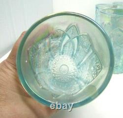 Fenton Aqua Blue Opalescent Iridized Punchbowl with Stand 8 Tumblers 4270 SN