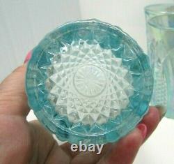 Fenton Aqua Blue Opalescent Iridized Punchbowl with Stand 8 Tumblers 4270 SN