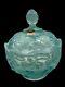 Fenton Aqua Blue Opalescent Lily Of The Valley Candy Dish Bowl Art Glass