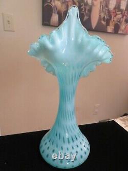 Fenton Aqua Opalescent Coin Dot Jack In The Pulpit Vase 11 Tall