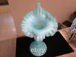 Fenton Aqua Opalescent Coin Dot Jack In The Pulpit Vase 11 Tall