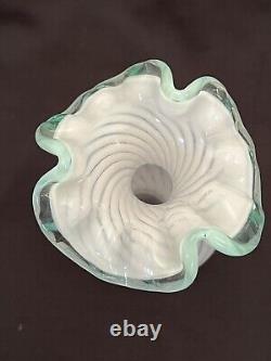 Fenton Art GlassMEADOW BEAUTY OPALESCENT SWIRL WithGREEN RUFFLED RIM VASE