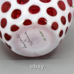 Fenton Art Glass 1990s Hand Painted Cranberry Opalescent Coin Dot Ginger Jar