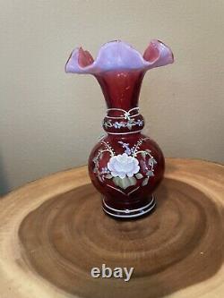 Fenton Art Glass 1997 Cranberry Opalescent Diamond Optic Vase Lmt Edition